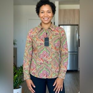 Talbots Green and Red Paisley Button-Down Shirt